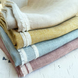 soft washed linen herringbone weave pile of fabric