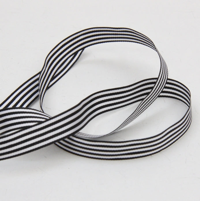 Candy Striped Ribbon 9mm - Black