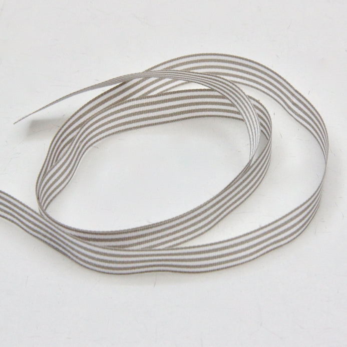 Candy Striped Ribbon 9mm - Cool Grey