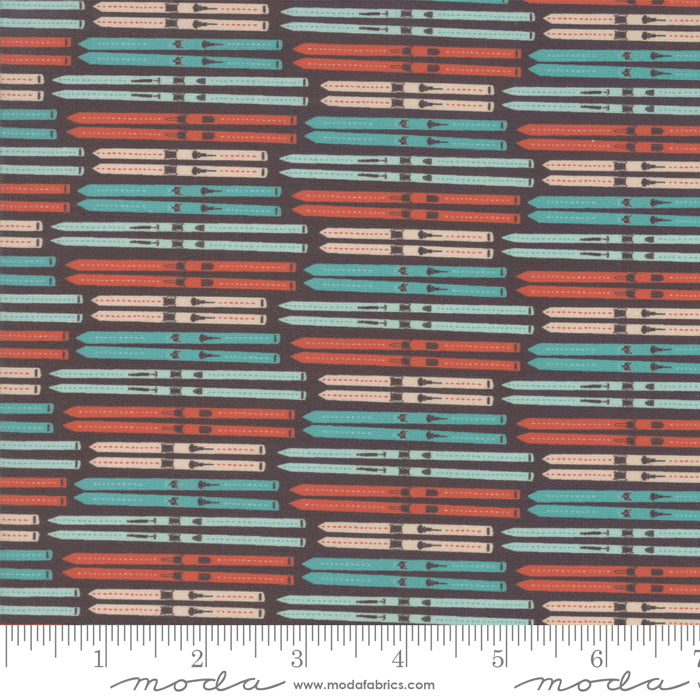 Printed Cotton Poplin - Mara Penny - Vintage Skis - Black Diamond