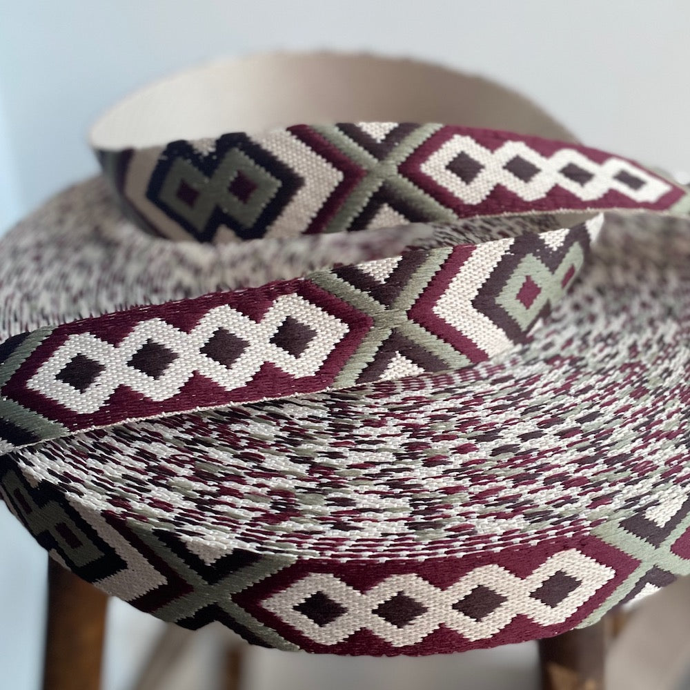 Aztec Webbing 38mm - Burgundy/Brown