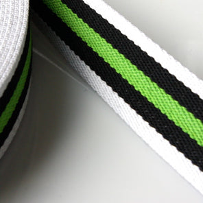 Stripe Strap Webbing 38mm - White/Black/Lime Striped