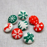 Christmas Buttons - Linen Covered Set of 8