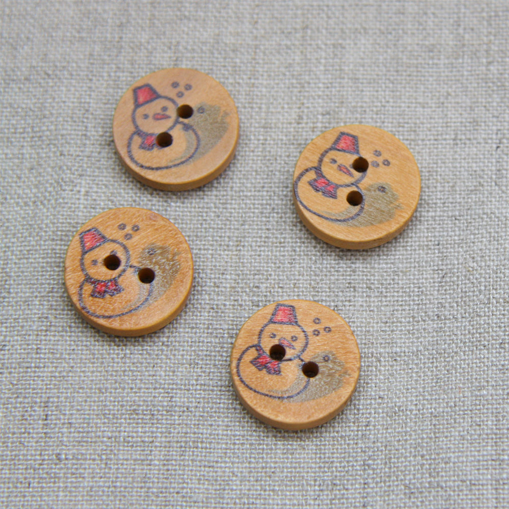 Christmas Buttons - Woody Snowman x 4