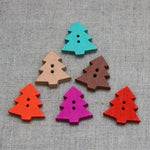 Christmas Buttons - Wooden Tree Colour Mix x 6