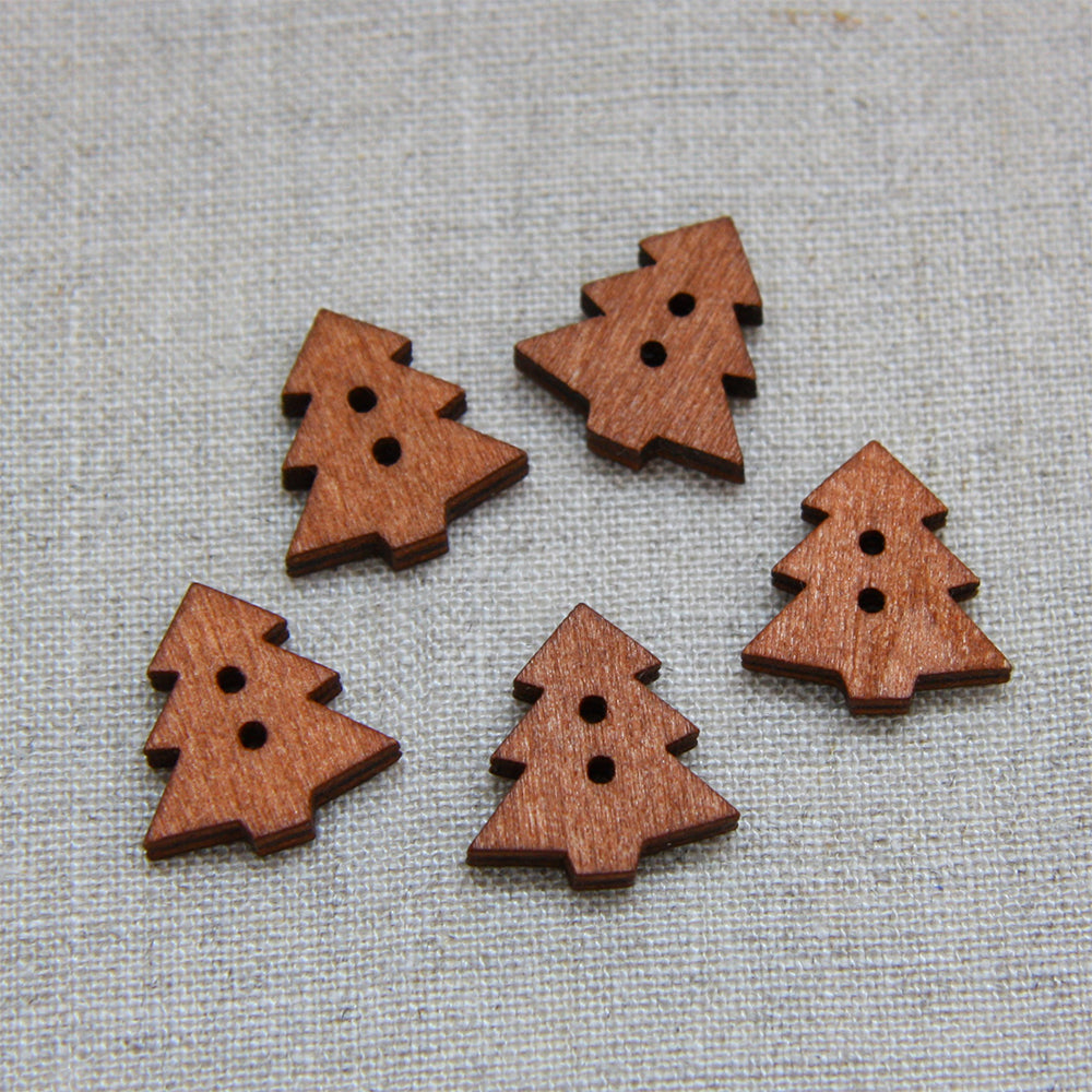 Christmas Buttons - Wooden Tree x 5
