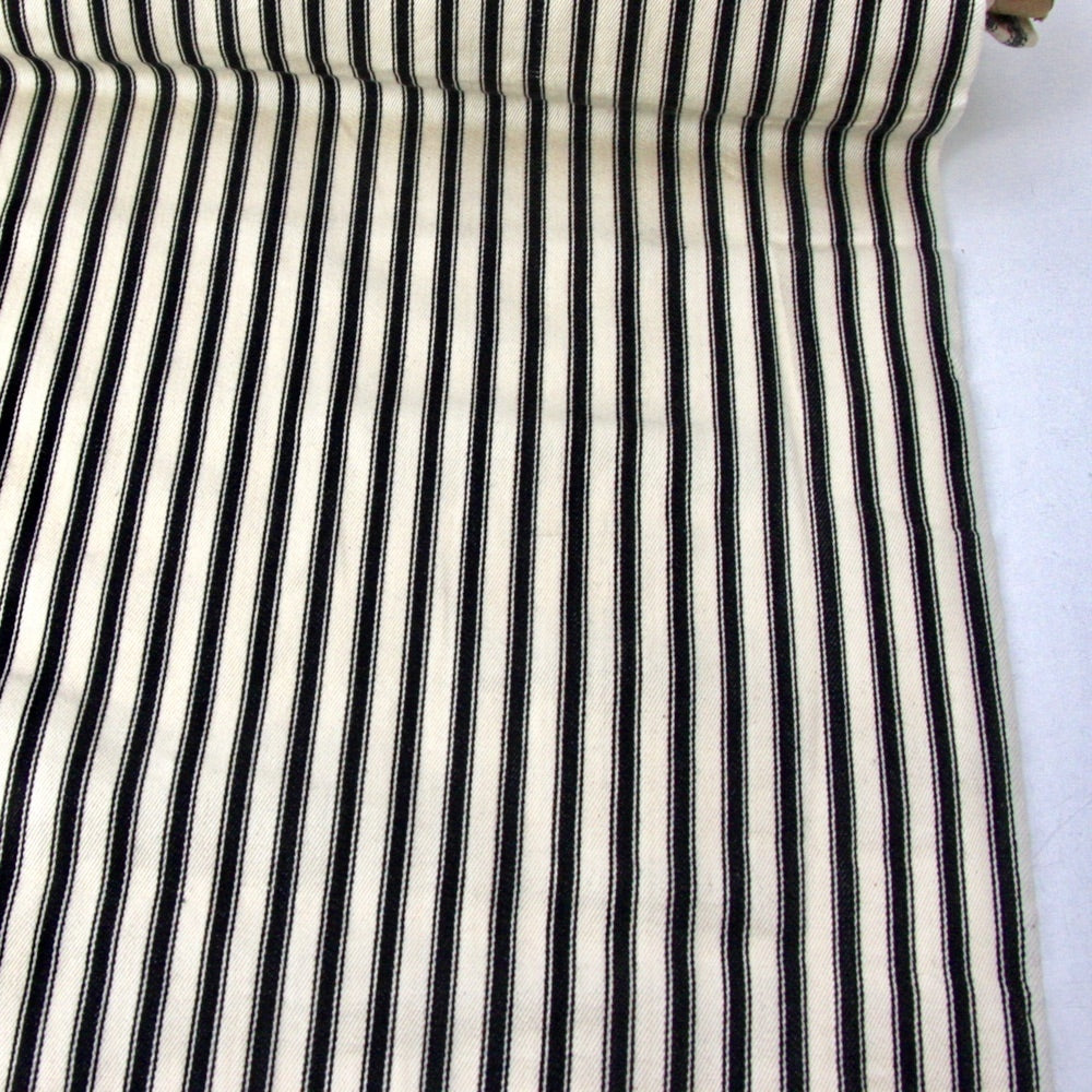 striped black and cream cotton ticking fabric